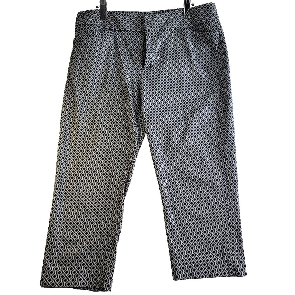 Coldwater Creek Natural Fit Crop Pant Black White Geometric Stretch Capris Sz 12